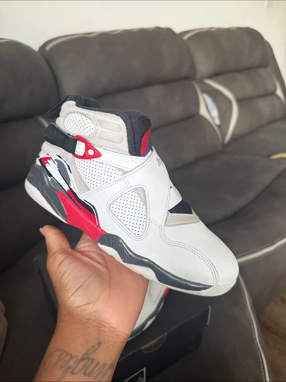 Jordan 8 Retro Kids White/Black/Red Basketball Sneakers
